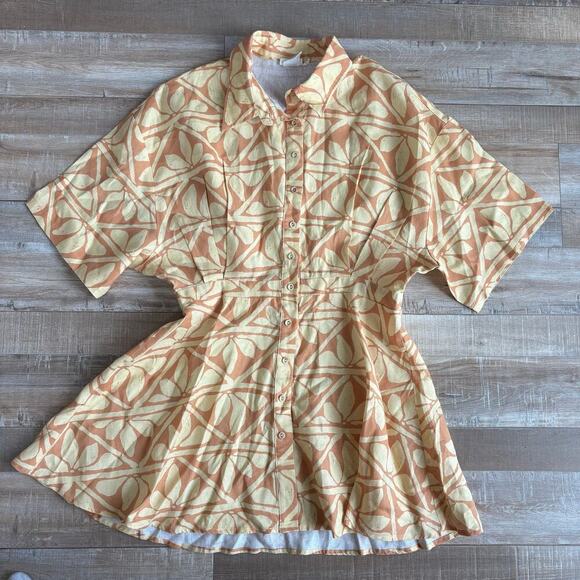 VRG GRL Dresses & Skirts - VRG GRL Azzurro Linen Button Front Mini Dress Orange/Yellow Size US10